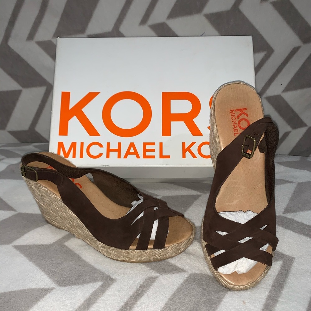 Michael Kors Brown Suede Criss Cross Wedges